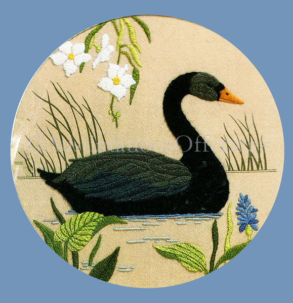 Rare Reilly Ebony Swan Crewel Embroidery Kit Pond Life