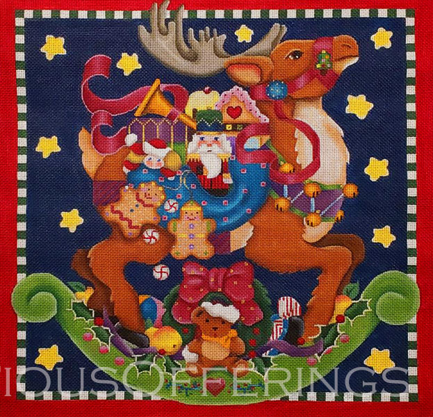 Rare Handpainted Melissa Shirley Christmas Reindeer Needlepoint Canvas