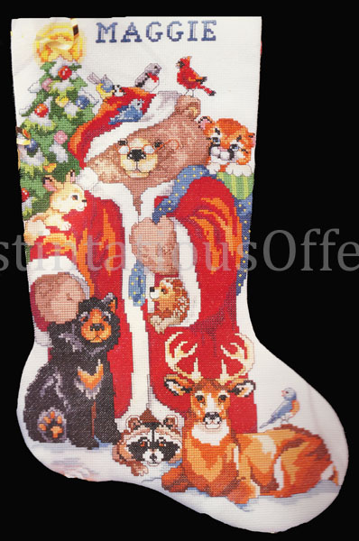 Rare Gillum Santa Bear Cross Stitch Christmas Stocking Critters