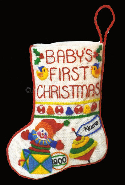 Rare Kowitz Babys First Christmas Crewel Embroidery Stocking Kit