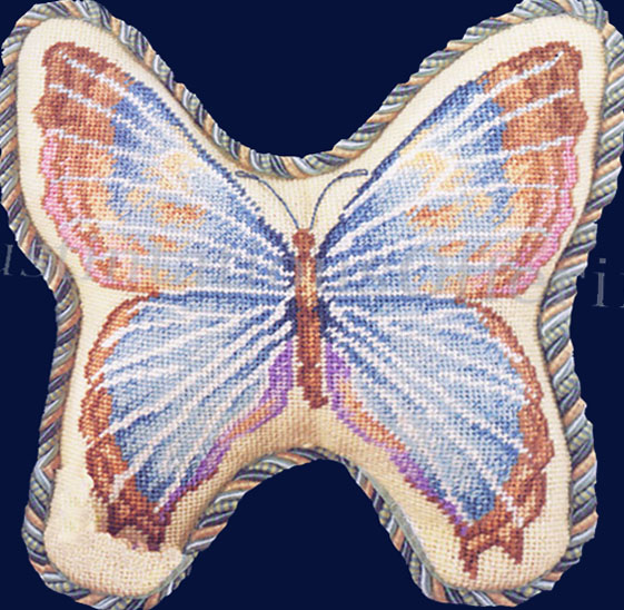 Rare Porter Blue Butterfly Counted Needlepoint Pillow Kit