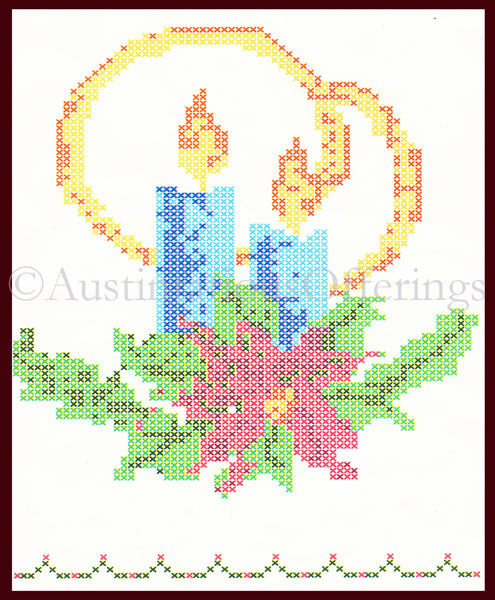 Holiday Candle Towel Set Stamped CrossStitch  Kit