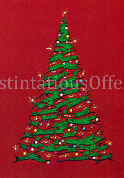 Rare Yuletide CrewelEmbroidery Kit Lighted Christmas Tree on Red