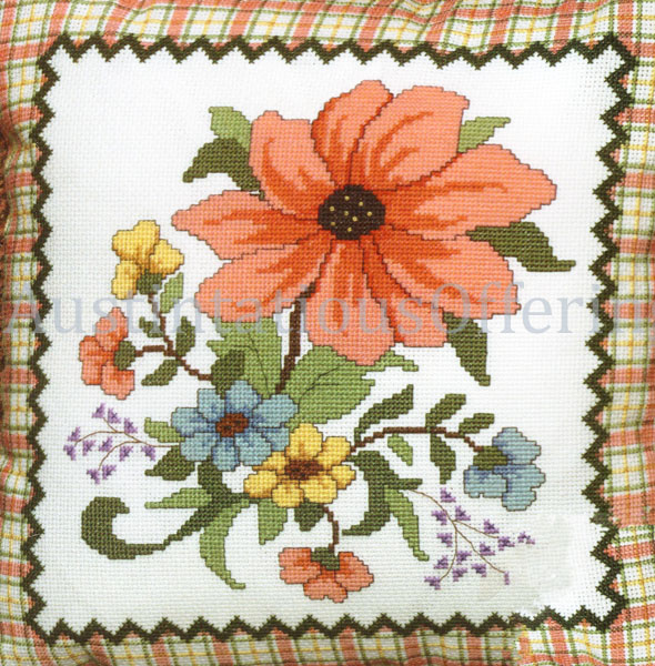 Alice Peterson Summer Zinnias Floral Plaid Cross Stitch Kit