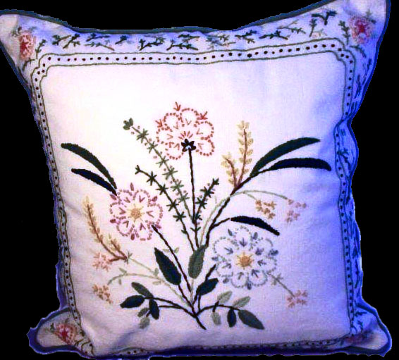 Howes Floral NeedleArt Crewel Embroidery Pillow Barbara Ann