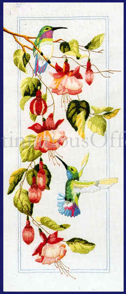 Rare Baatz  Fuchsia Blossoms Hummingbirds Crewel Embroidery Kit