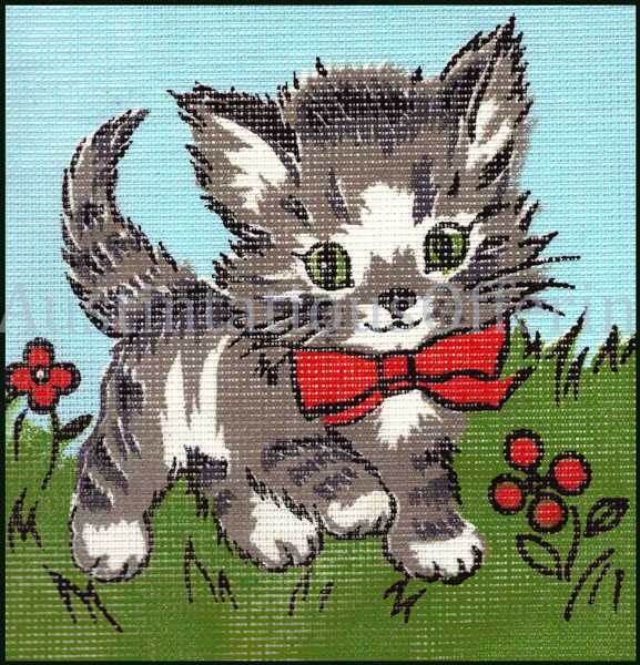 Sweet Grey Kitten with Red Bow Tie Needlepoint Kit Kitty Cat