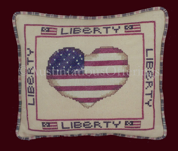 Rare Lynne Patriotic FolkArt Flag Pillow CrossStitch Kit Liberty