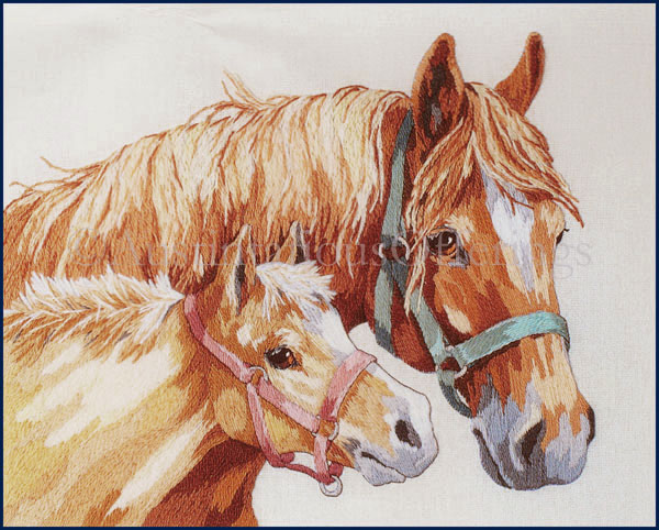 Rare Gillum Pair of Horses Crewel Embroidery Kit Mare Foal