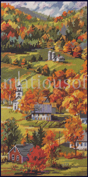 Rare Rossi Autumn Village Needlepoint Kit Hills of New England