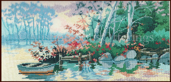 Rare DC Bartz Serene Autumn Needlepoint Kit Waterside Rowboat