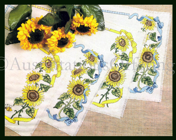 Rare Sunflower Table Linens Cross Stitch Kit Floral Placemats