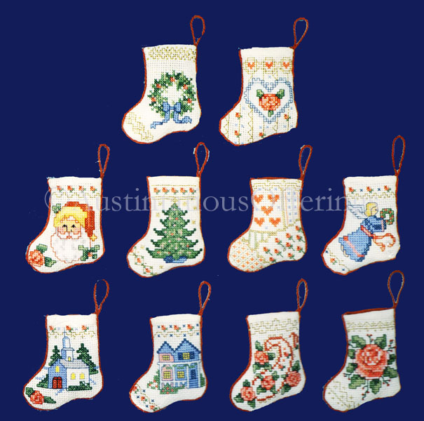 Rare Victorian Set Ornaments CrossStitch Miniature Stockings Kit