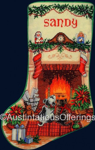 Rare Almost Christmas Eve Cross Stitch Stocking Kit Dog Cat Xmas