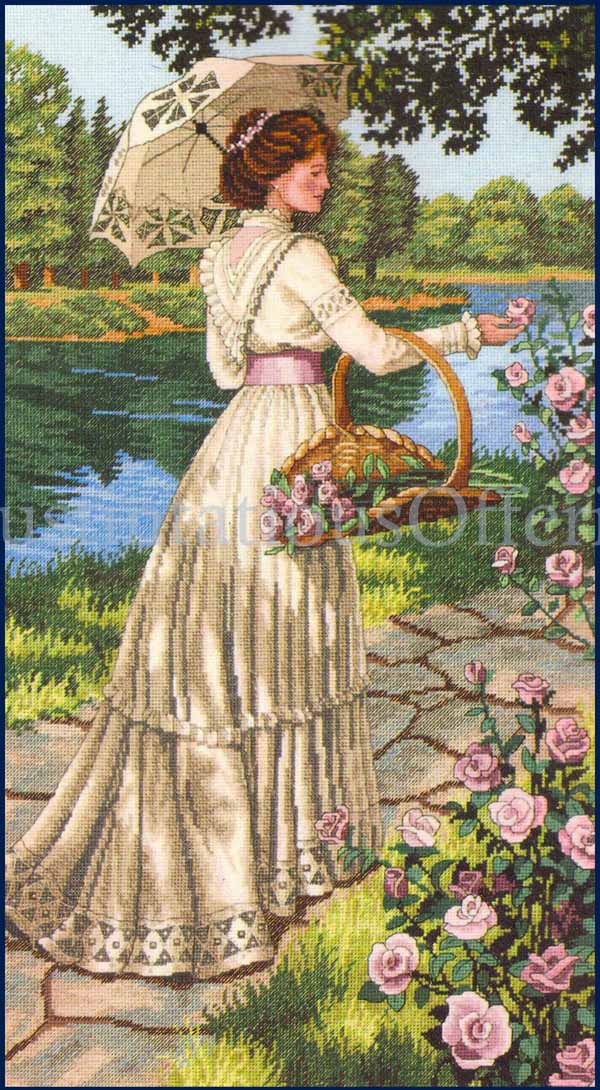 Himsworth Strolling in Garden Cross Stitch Kit Victorian Woman