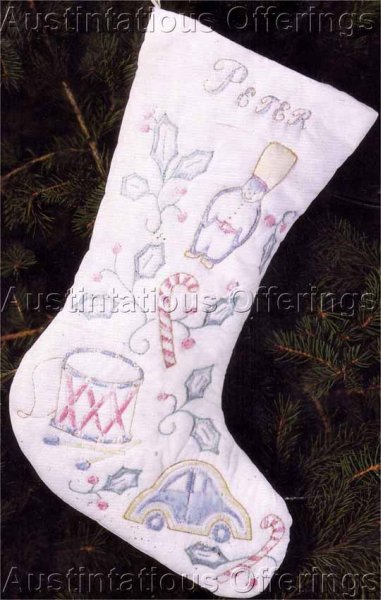 Rare Cathy Quilted Crewel Embroidery Stocking Kit Christmas Toys