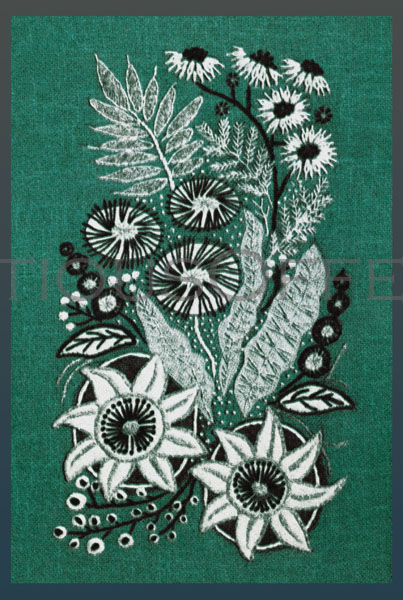 Rare Briggs Abstract Shimmering Floral on Green Crewel Embroidery Kit