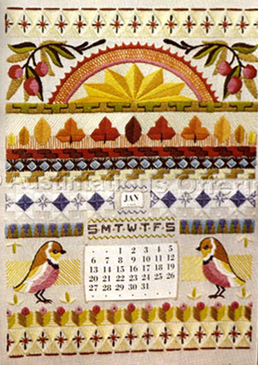 Rare Chaconas Crewel Embroidery Seasons Perpetual Calendar Kit