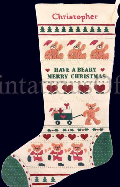 Rare Gillum Folkart Crewel Christmas Stocking Kit Merry Beary