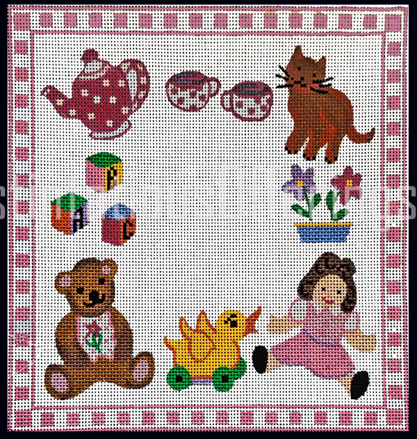 Shelbi Hand Painted Needlepoint Canvas Girls Room Toy Sampler