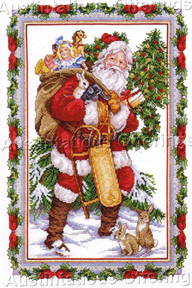 Rare Giampa Vintage Postcard Cross Stitch Kit Father Christmas