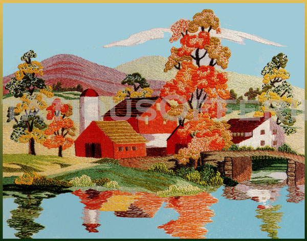 Rare Gosz Reflections of Autumn Crewel Embroidery Kit Fall Farm