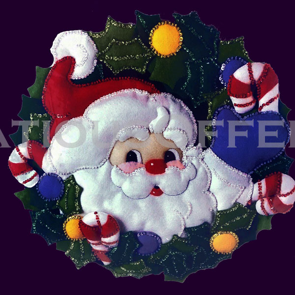 Jolly Holiday FeltApplique Embroidery Kit Christmas Santa Wreath