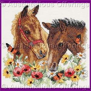 Verdayle Spring Colts in Pasture Stamped CrossStitch Kit Horses