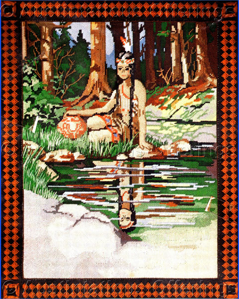 Rare NativeAmerican Maiden Needlepoint Kit ForestPond Reflection