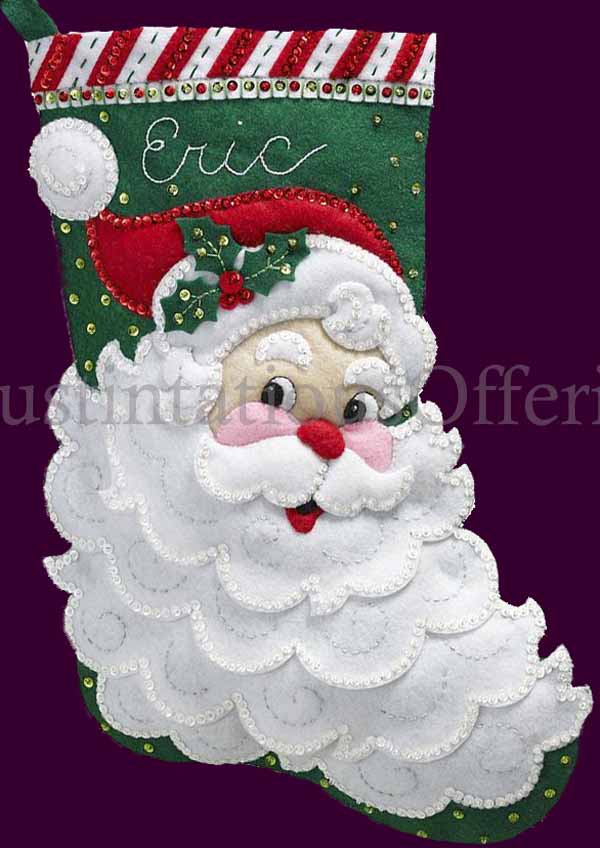 Jolly Santa Claus Felt Applique Embroidery Stocking Kit St Nick