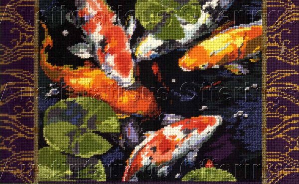 Rare Rossi Oriental Fish Needlepoint Kit Lily Pads and Koi