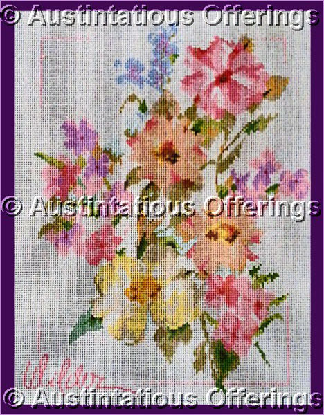 Rare Lanarte Floral Needlepoint Canvas PinkYellow Spring Bouquet