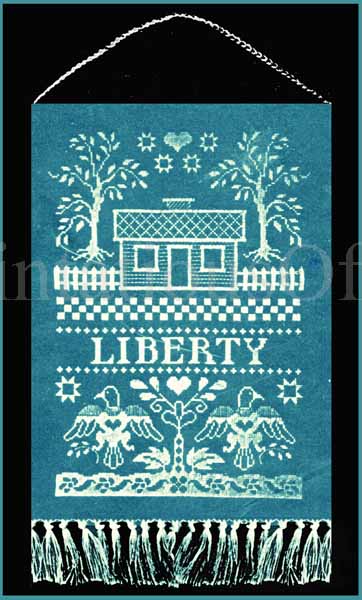 Rare Benson Folk Art Liberty Blue White Cross Stitch Banner Kit