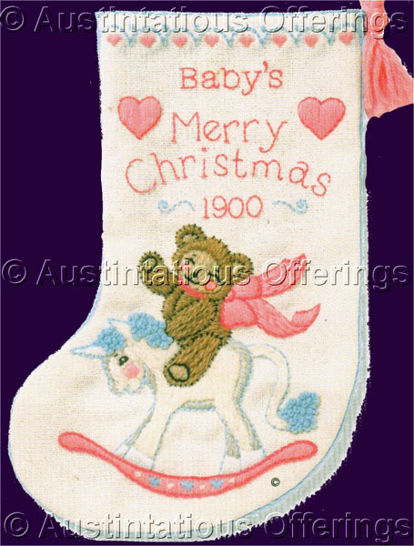 Rare Brakefield First Christmas Crewel Embroidery Stocking Kit rocking horse
