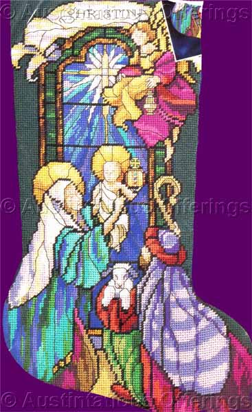 Rare Rossi Stained Glass Nativity Needlepoint Stocking Kit