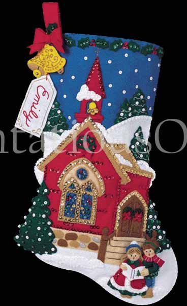 Stanziani Felt Applique Embroidery Stocking Kit Church Carolers