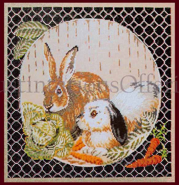 Rare OOE Bunnies CrossStitch Pillow Kit Rabbits Cabbages Carrots