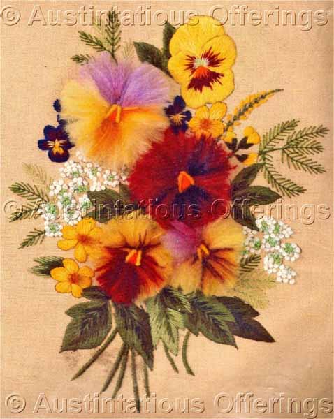 Rare Wilson Textured Pansies Crewel Embroidery Kit Pansy Nosegay