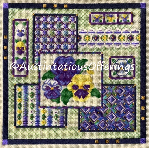 Perin Sweet Spring Pansies Counted Needlepoint Kit Lacy Openwork