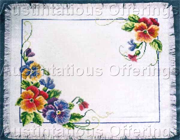 Laura Doyle Pansy Placemat Set Cross Stitch Kit Spring Pansies