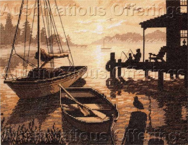 Fishing With Father Silhouette Cross Stitch Kit Peaceful Morning
