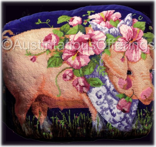 Rare Rossi Piggy Needlepoint Kit Petunia Pig Shaped Pillow Swine