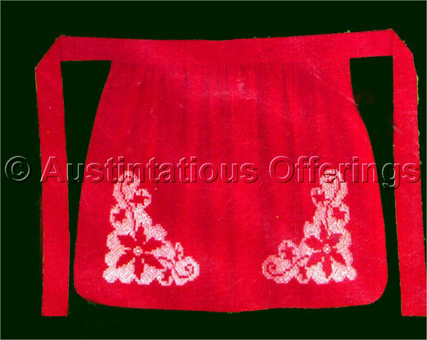 Rare Red Poinsettia Stamped Cross Stitch Kit Hostess Party Apron