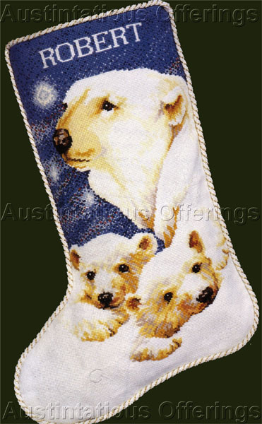 Rare Reinardy Polar Bear with Cubs Cross Stitch Stocking Kit