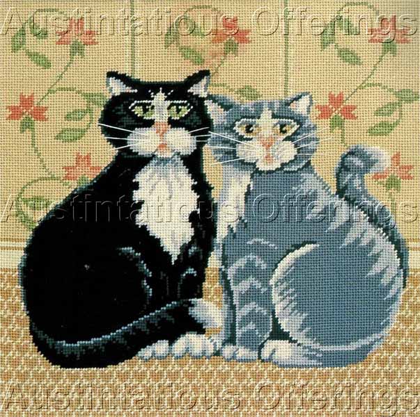 Rare LeClair Folk Art Cat Needlepoint Kit Professor Malone Sally