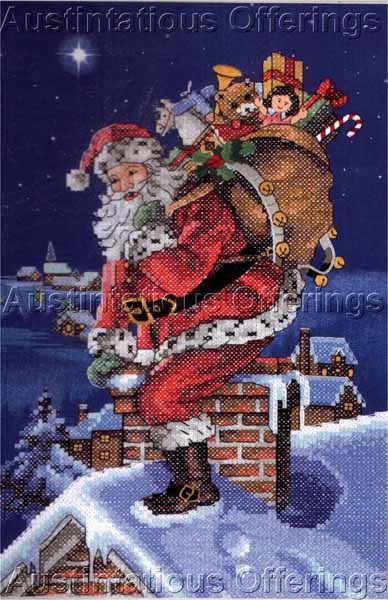 Rare Hinke Christmas Stamped CrossStitch Kit Chimney Santa Claus