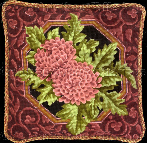 Rare LeClair Ruby Chrysanthemums Needlepoint Pillow Kit Williams