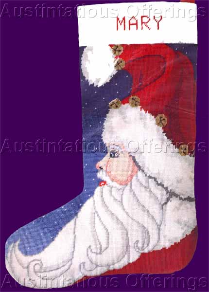 Americana Folk Art Jingle Bell Santa Needlepoint Stocking Kit