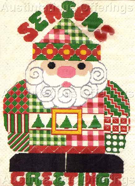 Ribbon Candy Santa Claus Greetings Needlepoint Longstitch Kit