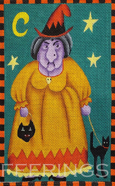 Rare Handpainted Melissa Shirley Halloween Witch Canvas w Threads